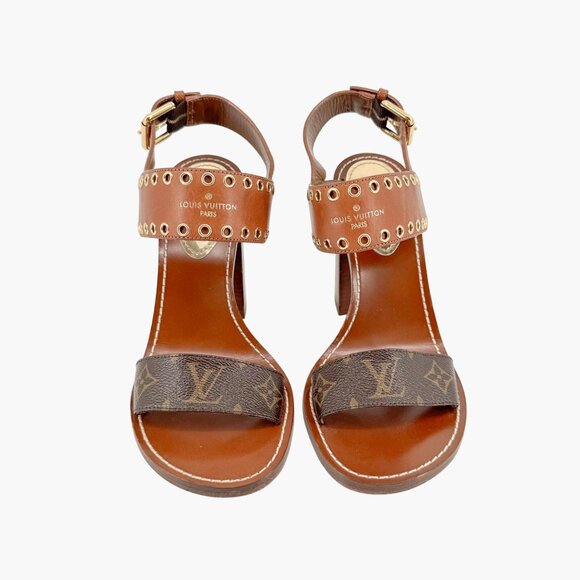 Louis Vuitton Passenger Monogram Sandals EU 41 US 11 Brown Leather LV Block Heel - Picture 2 of 15